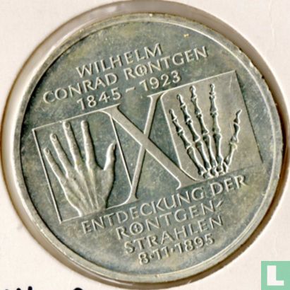 Allemagne 10 mark 1995 "150th anniversary Birth of William Conrad Röntgen and 100th anniversary of x-ray" - Image 2