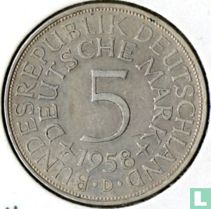Duitsland 5 mark 1958 (D) - Afbeelding 1