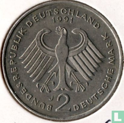 Duitsland 2 mark 1991 (J - Franz Joseph Strauss) - Afbeelding 1