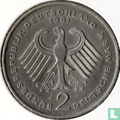 Germany 2 mark 1991 (J - Ludwig Erhard) - Image 1
