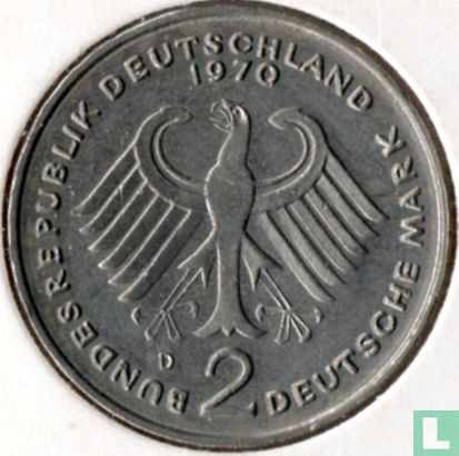 Germany 2 mark 1970 (D - Theodor Heuss) - Image 1