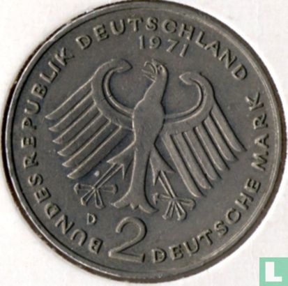 Germany 2 mark 1971 (D - Theodor Heuss) - Image 1