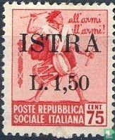 Italiaanse postzegels met opdruk ISTRA