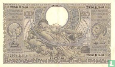 Belgien 100 Franken / 20 Belgas 1937 - Bild 1