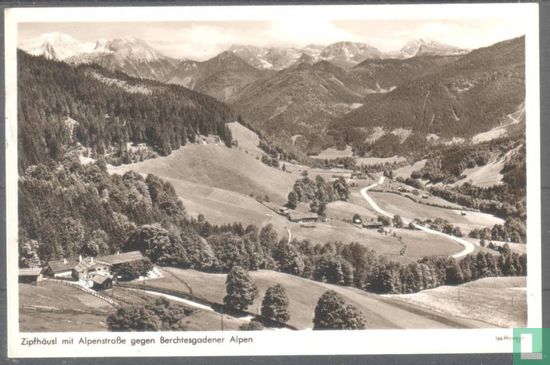 Ramsau bei Berchtesgaden, Zipfhausl mit Alpenstrasse gegen Berchtesgaden