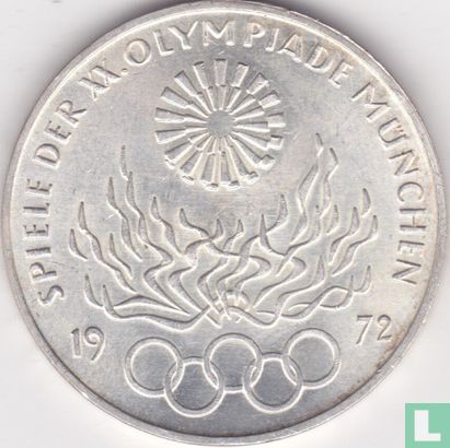 Allemagne 10 mark 1972 (G) "Summer Olympics in Munich - Olympic rings and flame" - Image 1