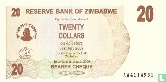 Zimbabwe 20 Dollars 2006 - Image 1