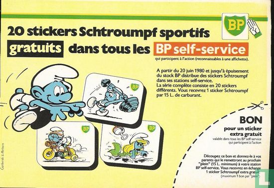 20 stickers Schtroumpfs sportifs gratuits dans tous les BP self-service