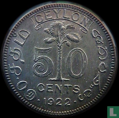 Ceylon 50 cents 1922 - Afbeelding 1