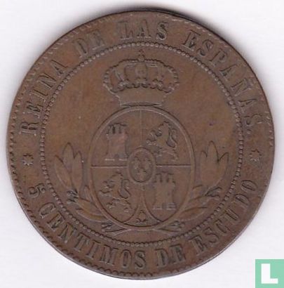 Espagne 5 centimos de escudo 1866 (étoile à 8 pointes - sans OM) - Image 2