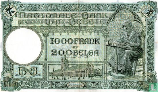 België 1000 Francs / 200 Belgas 1932 - Afbeelding 2