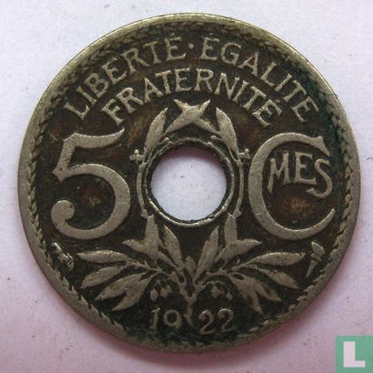 Frankrijk 5 centimes 1922 (hoorn des overvloeds) - Afbeelding 1