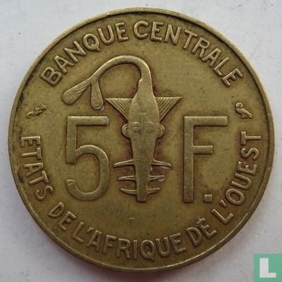 États d'Afrique de l'Ouest 5 francs 1972 - Image 2