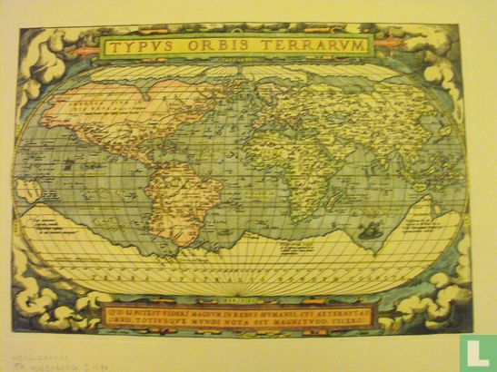 Wereldkaart. Handgekleurde kopergravure naar Fr. Hogenberg. Ca. 1570. - Afbeelding 1