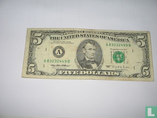 États Unis 5 dollars 1995 AF - Image 1