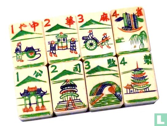 Mah Jongg Been&Bamboe Chinees houten kistje met klikklak-frontpaneel - Afbeelding 3