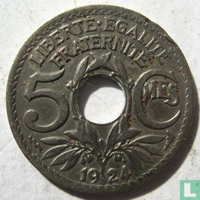 France 5 centimes 1924 (thunderbolt) - Image 1
