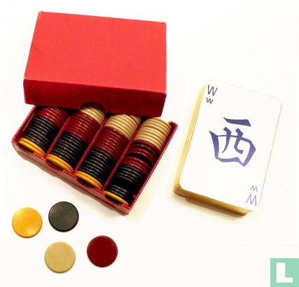 Mah Jongg Kaarten Kartonnen staand doosje met fiches 'Man-Chu' - Image 2