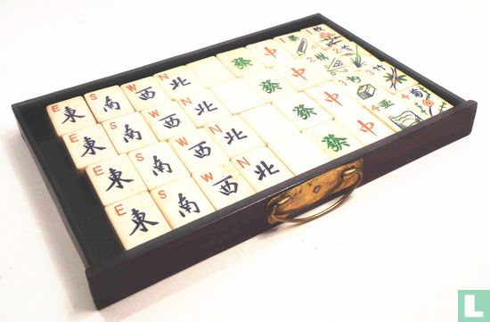 Mah Jongg Been&Bamboe Bijzonder Chinees houten kistje met extra koperbeslag - Image 2