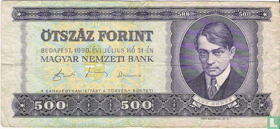 Hongarije 500 Forint 1990 - Afbeelding 1