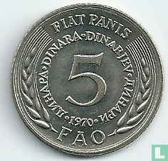 Jugoslawien 5 Dinara 1970 "FAO" - Bild 1