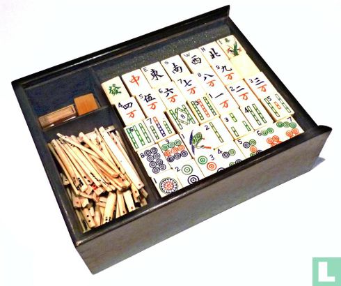 Mah Jongg Been&Bamboe Schuifdozen Zwartgeverfde houten Chinese doos met Babcock-logo - Bild 2