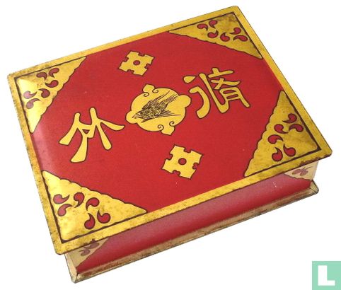 Mah Jongg Bamboe Rood-gouden blikken doos met klepdeksel - Image 1