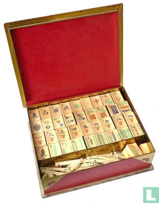 Mah Jongg Bamboe Rood-gouden blikken doos met klepdeksel - Image 2
