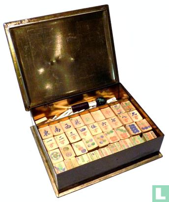 Mah Jongg Bamboe Zwart-gouden blikken doos met klepdeksel - Afbeelding 2