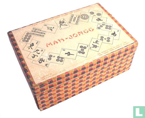 Mah Jongg Chad Valley Kartonnen oranje geblokte 5-laden doos met los deksel - Image 1