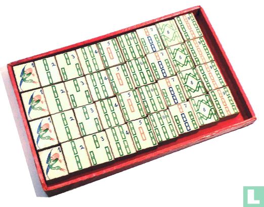 Mah Jongg Chad Valley Kartonnen rode 5-laden doos met vast deksel (kleine fiches) - Image 2