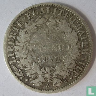 Frankrijk 1 franc 1872 (kleine A) - Afbeelding 1