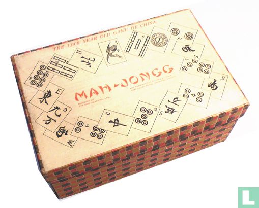 Mah Jongg Chad Valley Kartonnen oranje-geblokte 4-laden doos met vast deksel - Afbeelding 1