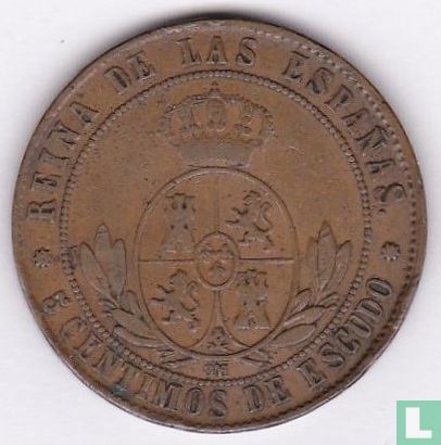 Spanje 5 centimos de escudo 1867 (8-puntige ster) - Afbeelding 2