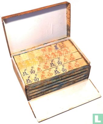 Mah Jongg Europees Kartonnen met 'zijdepapier' beplakte 5-laden doos - Bild 1