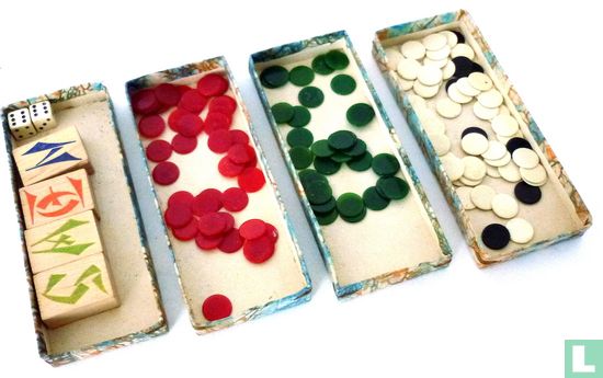 Mah Jongg Europees Kartonnen met 'zijdepapier' beplakte 5-laden doos - Bild 3