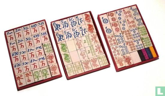 Mah Jongg Europees Kartonnen hoog doosje met laatjes en gouden etiket - Bild 3