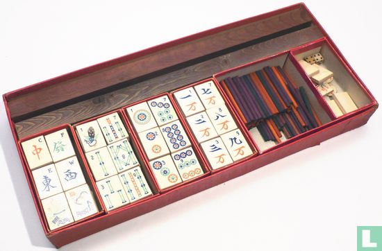 Mah Jongg Chad Valley Kartonnen langwerpige doos met houten fiches en latten - Image 2