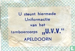 u steunt hiermede uniformactie van tamboercorps U.V.V. Apeldoorn