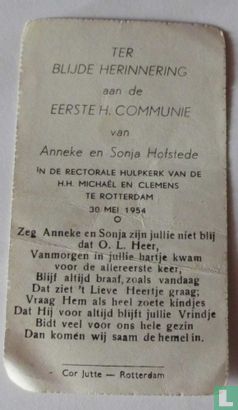 Ter Blijde Herinnering aan de Eerste H. Communie van Anneke en Sonja Hofstede - Image 2
