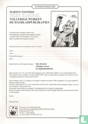 Intekenformulier - Marten Toonder - Heer Bommel - Volledige werken - De dagbladpublikaties - Image 1