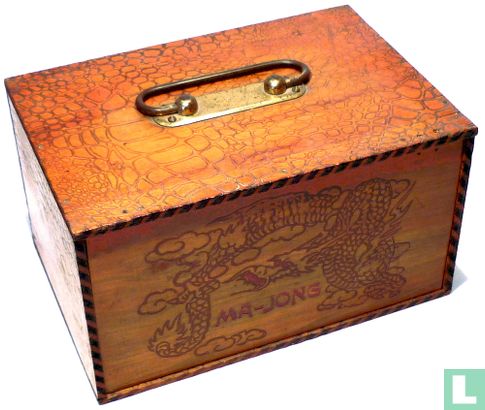 Mah Jongg Amerikaans merken Piroxloid Houten hoge doos met pyrografisch design - Bild 1