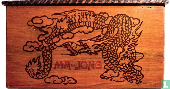 Mah Jongg Amerikaans merken Piroxloid Houten hoge doos met pyrografisch design - Image 3