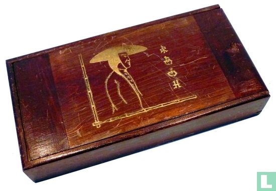 Mah Jongg Amerikaans merken Piroxloid houten schuifdoos met gouden Chinees - Afbeelding 1