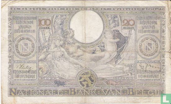 Belgien 100 Franken (20 Belgas) - Bild 2