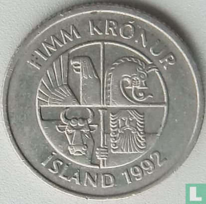 Island 5 Krónur 1992 - Bild 1
