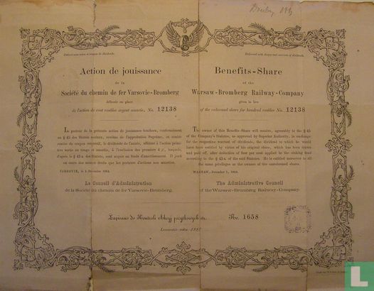 Warschau-Bromberger-Spoorweg-maatschappij, 4%, 100 roebel, 1888  - Image 2