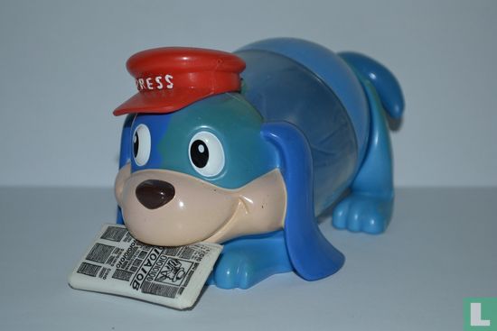 Hond met krant (blauw)