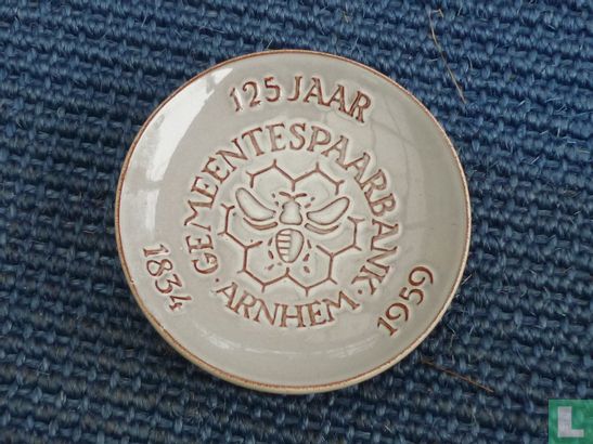 Jubileumbordje 125 jaar Gemeentespaarbank Arnhem 1834 - 1959 - Afbeelding 1