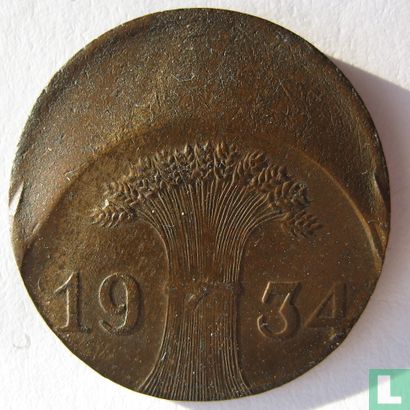 Duitse Rijk 1 reichspfennig 1934 (misslag) - Afbeelding 1